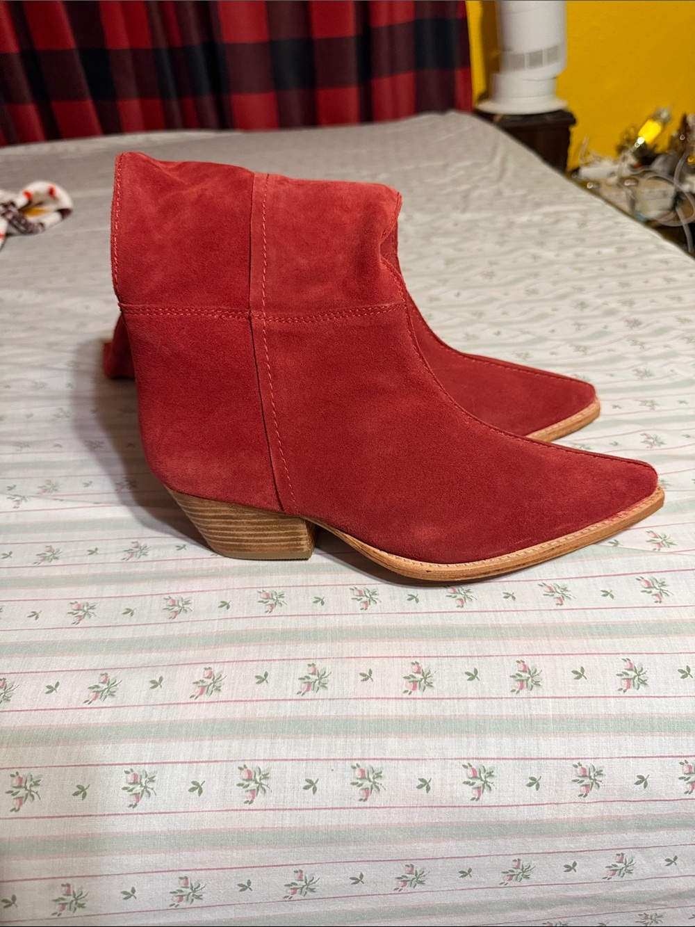 Free People Red Suede Pointed Ankle Booties
